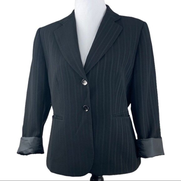 Tahari ASL Women's Black Striped Quiet Luxury Two Button Blazer 10P/C40 - Picture 2 of 14
